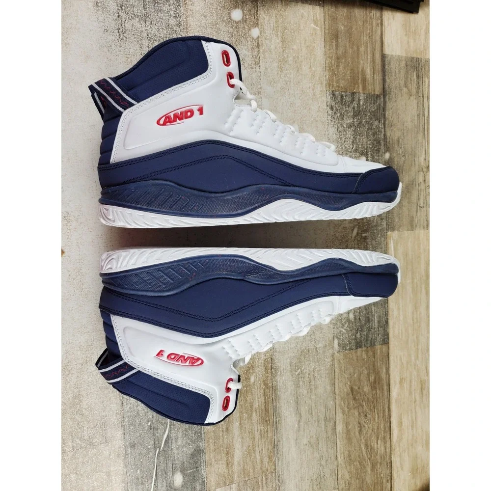 AND1 Pulse 2 Mens Basketball Shoes Sz 13 White Navy Blue Red Lace Up Sneakers